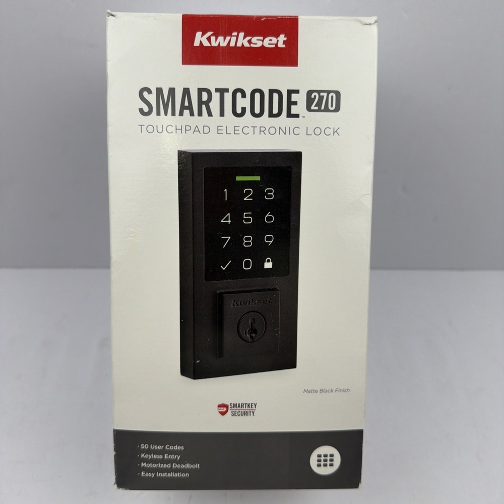 Kwikset SmartCode 270 Touchpad Contemporary Matte Black Deadbolt Smart Read